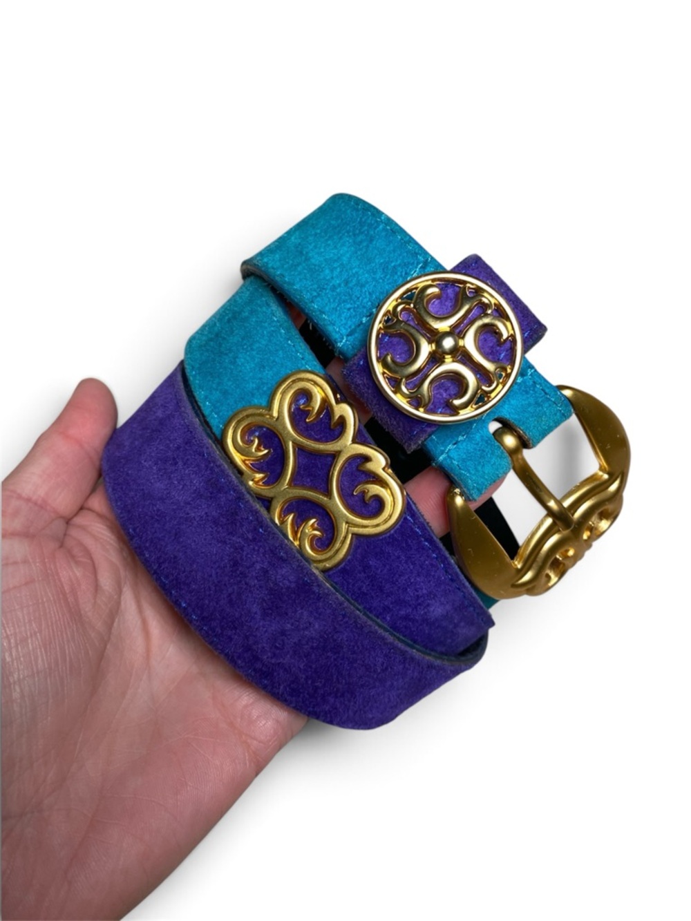 Doncaster Vintage Suede Purple Teal and Gold Belt Made in USA